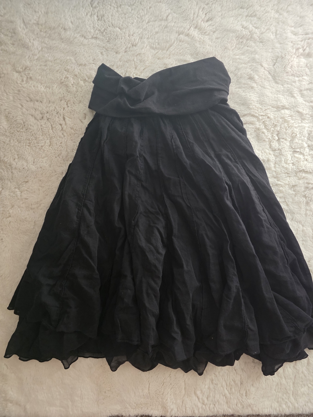 Women's Black Gathered Midi Skirt